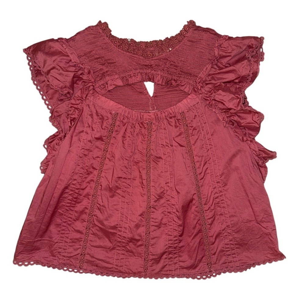 Farm Rio BNWOT pink ruffle front cutout blouse women’s size XL